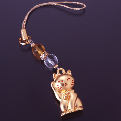 福招き猫の宝石ストラップ